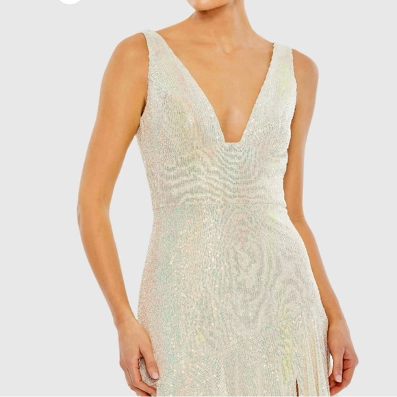 Mac Duggal‎ 27046 Sequin Asymmetrical Ruffle Tiered Gown Beige 8 Maxi Dress - Picture 3 of 9